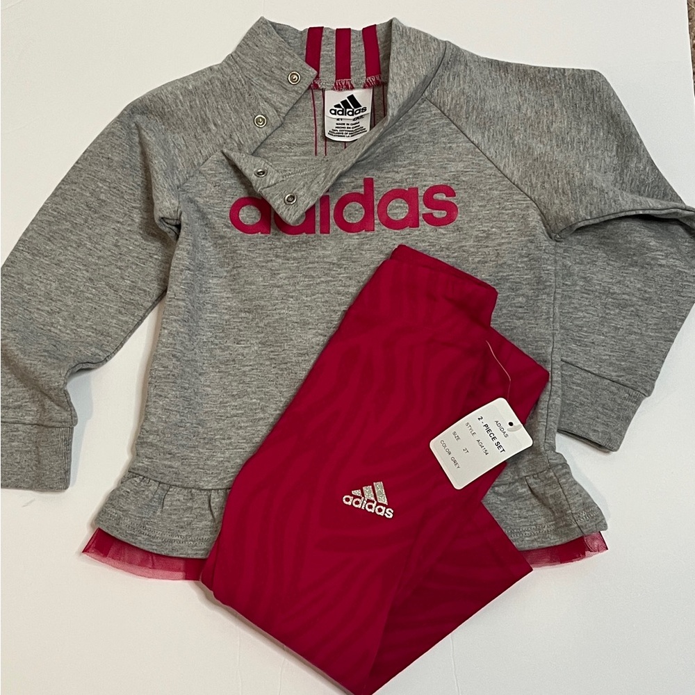 Adidas Gray and Red Toddler Set